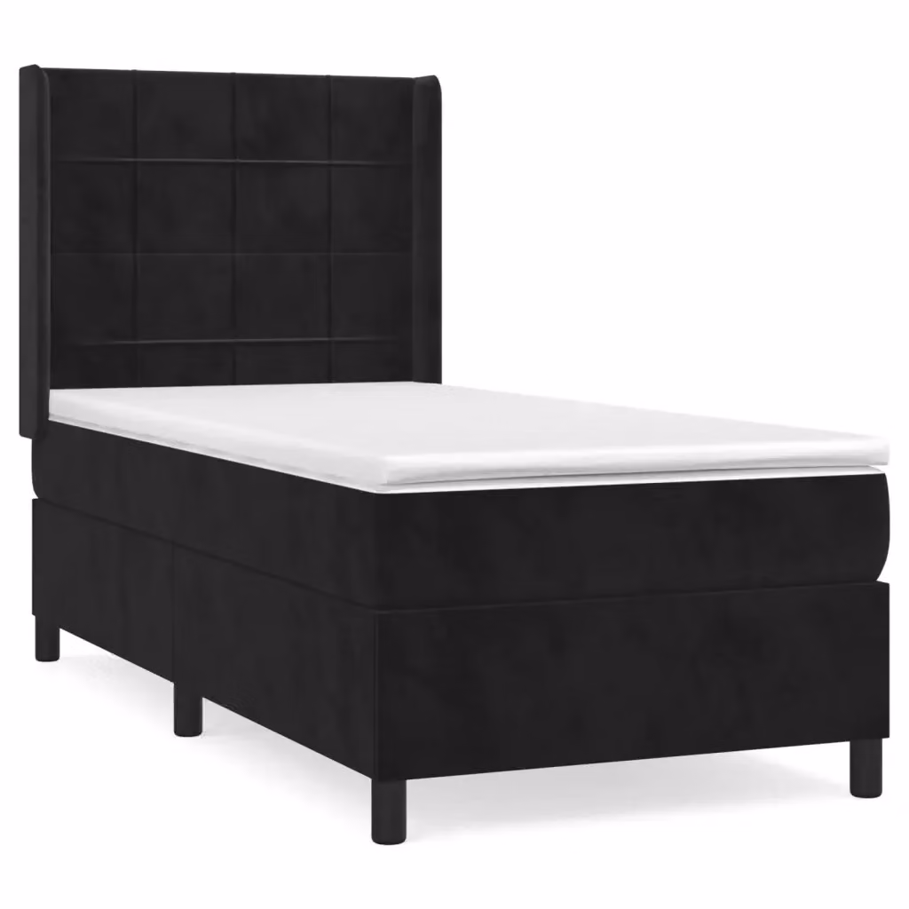 vidaXL Giroletto a Molle con Materasso in Velluto Nero L/P/H: 90 x 200 x 128 cm – 2
