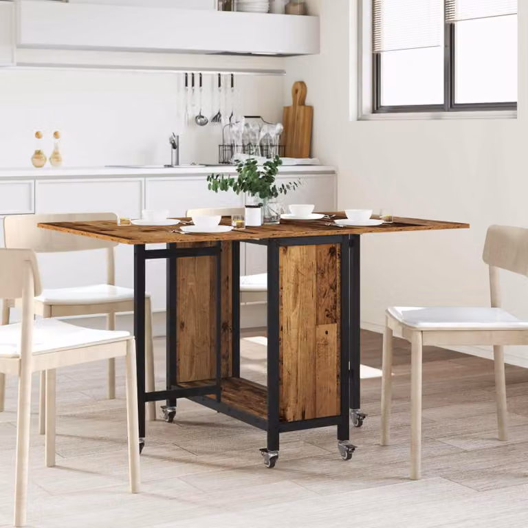 vidaXL Tavolo da pranzo pieghevole con ruote in legno marrone L: 130 cm, P: 80 cm, H: 76,5 cm