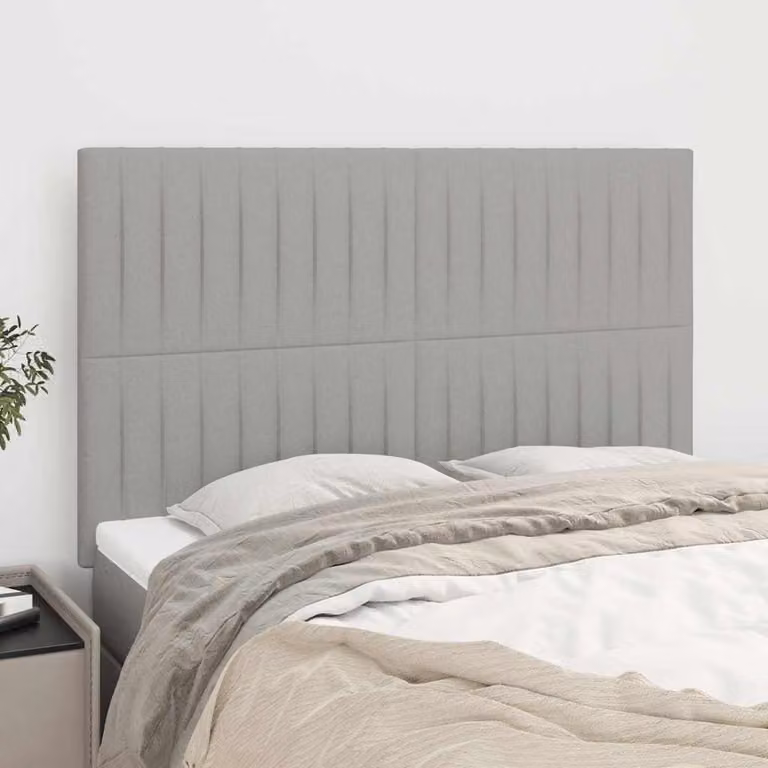 Testiera per letto imbottita vidaXL in tessuto grigio chiaro, L: 144 cm, P: 5 cm, H: 118-128 cm