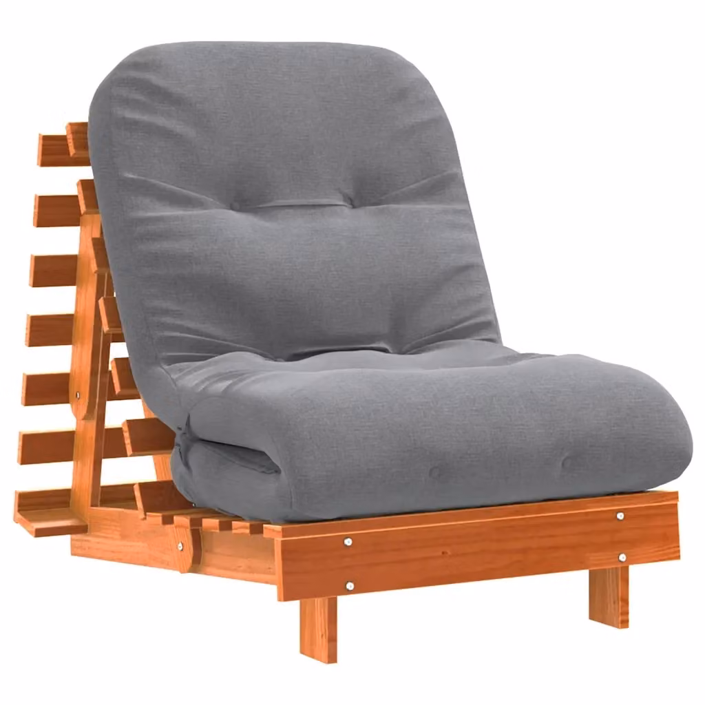 vidaXL Divano Letto Futon in Legno di Pino con Materasso in Schiuma, Marrone Cera, L 206 x P 70 x H 11 cm – 2