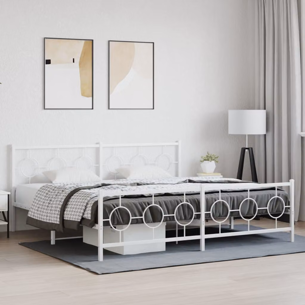 Giroletto vidaXL con testiera e pediera in metallo bianco L/P/H: 200 x 200 x 91 cm