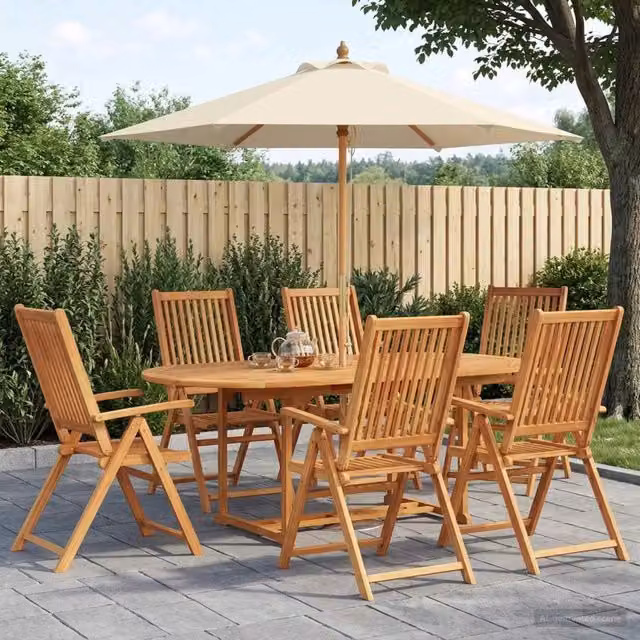 Set da pranzo da esterno con ombrellone 8 pz 6-Posti 3438545