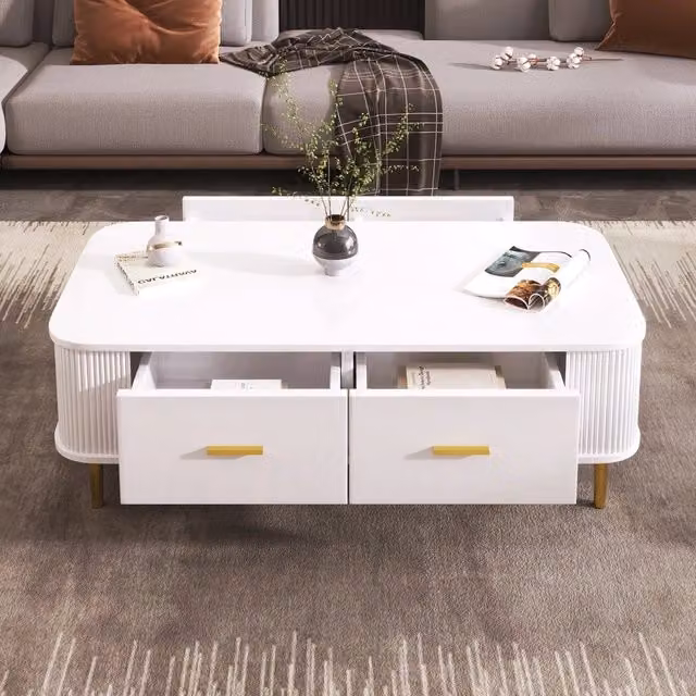 Tavolino da Caff¨¨ con Cassetti ¨C MINIMAL ¨C Gambe Dorate, Design Moderno, Soggiorno