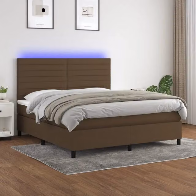 Letto matrimoniale con materasso a molle e illuminazione LED vidaXL in tessuto marrone scuro L/P/H: 160 x 200 x 118 cm