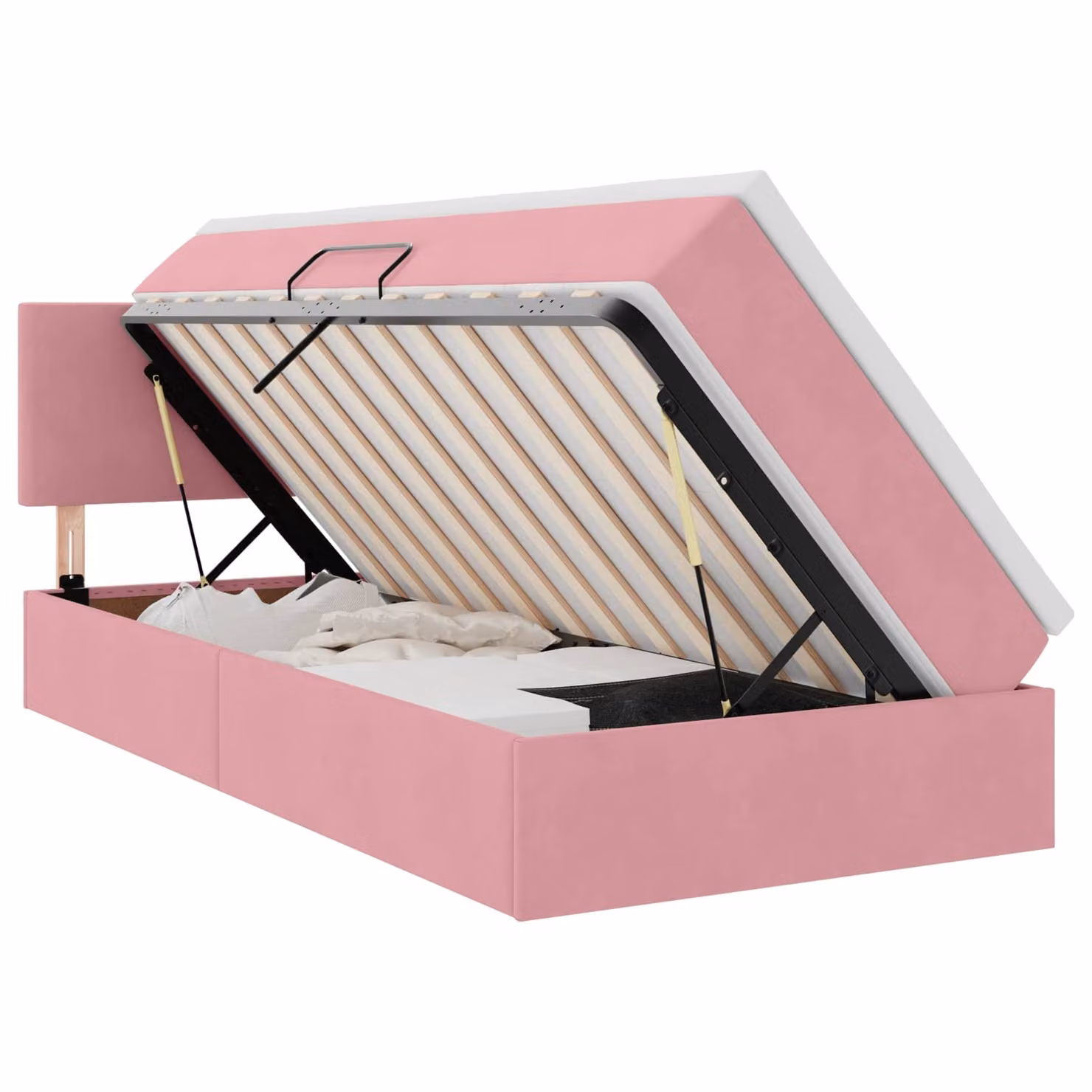 Letto con contenitore e illuminazione LED vidaXL in velluto rosa, L/P/H: 90 x 200 x 204 cm