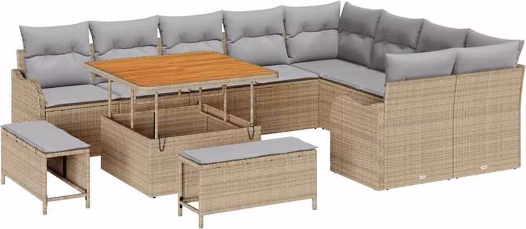 Set Divano da Giardino con cuscino 12 pcs Beige polyrattan