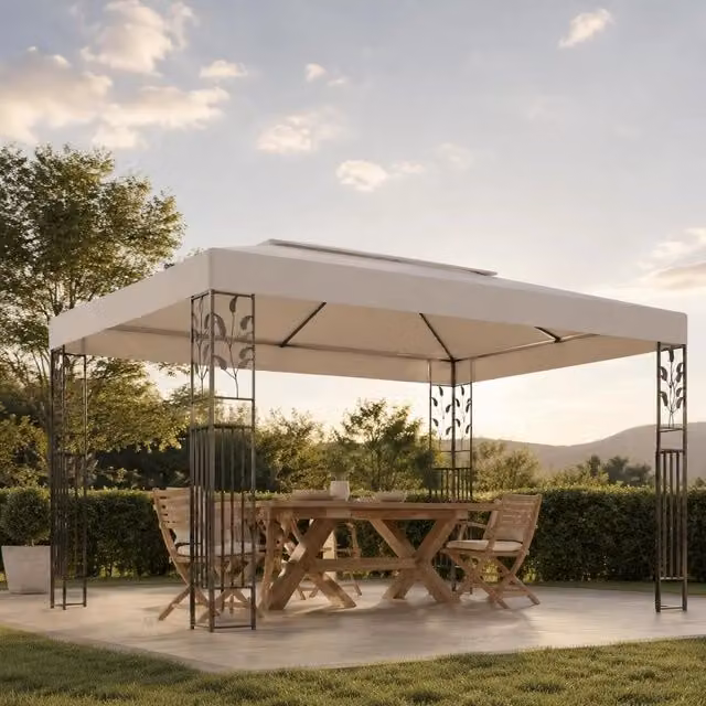 Pavilion With Double Roof & LED String Lights 3x4 M White