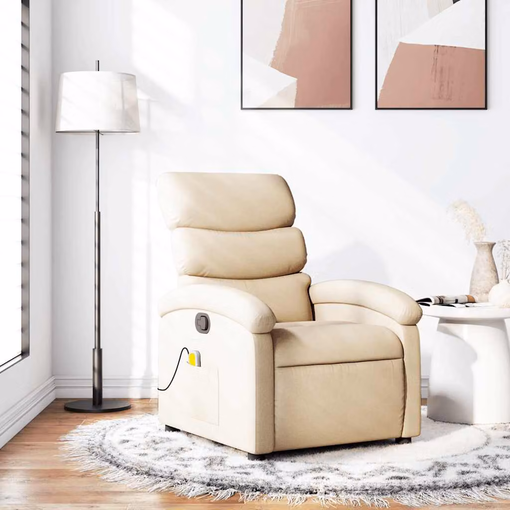 Poltrona reclinabile relax vidaXL in tessuto e similpelle beige con braccioli e leva manuale