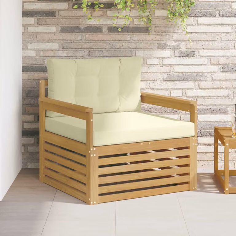 Divano da esterno moderno vidaXL in legno di acacia con cuscini in poliestere bianco e beige