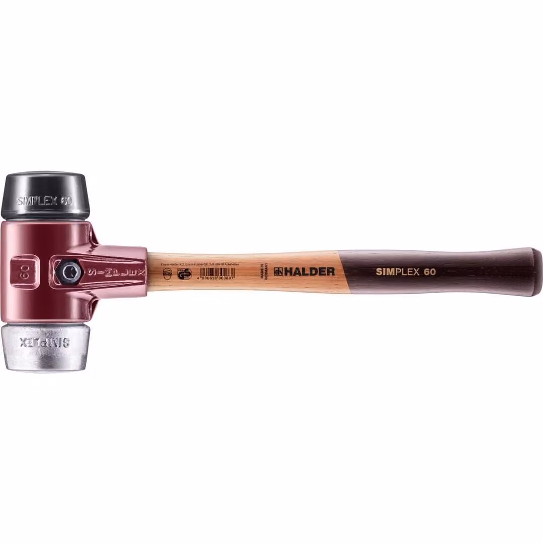 Mazza SIMPLEX soft-face con alloggiamento TE e manico in legno, Ø 60, composizione gomma / metallo morbido