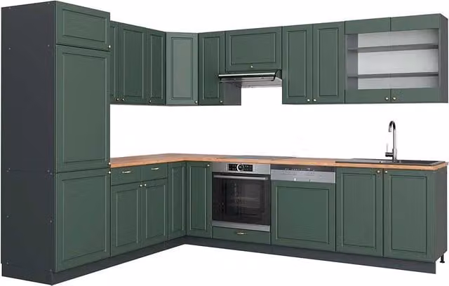 Cucina angolare completa Fame-Line Verde-oro rustico/Antracite 287 x 227 cm, PL Rovere Vicco