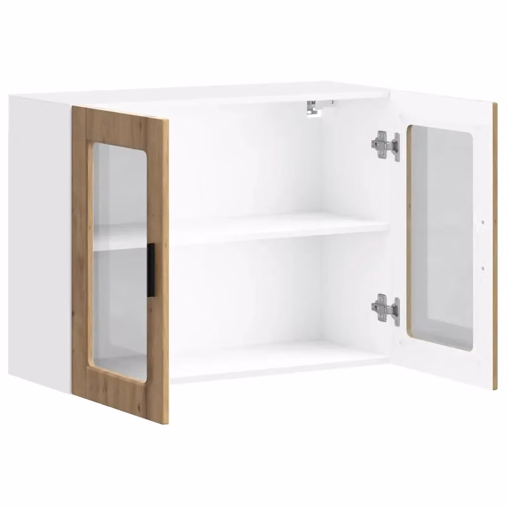 Pensile da cucina moderno HELLOSHOP26 in legno composito rovere e vetro con ante in vetro, L: 80 cm, P: 31 cm, H: 60 cm – 2