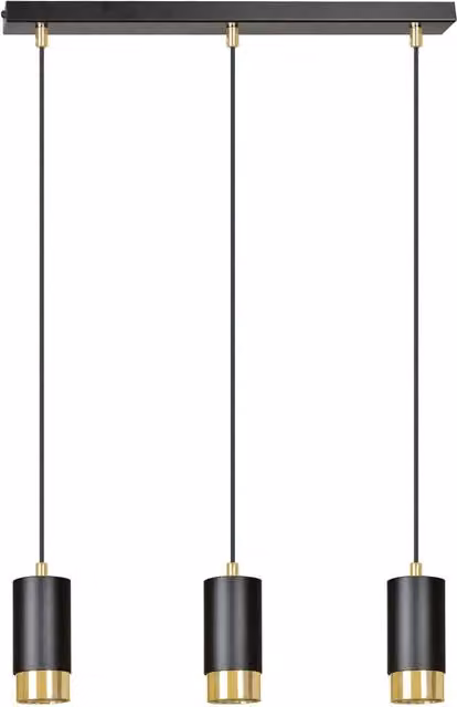 Lampadario a soffitto moderno Luceart-Classic con 3 luci a cilindro in acciaio nero e oro