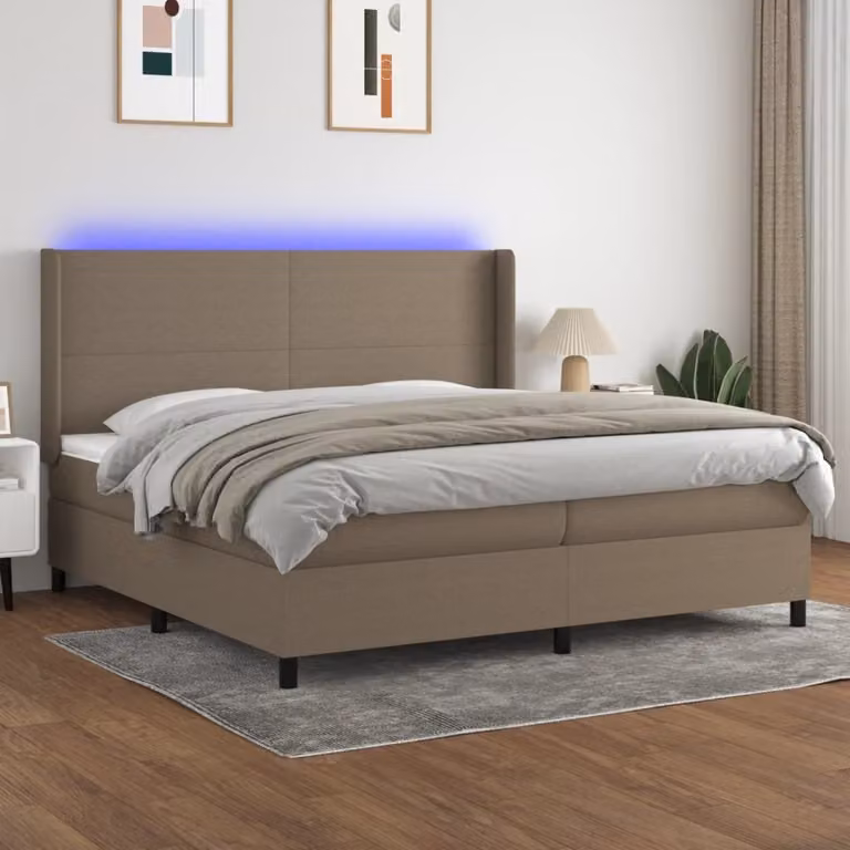 Maison Exclusive - Letto a Molle Materasso e LED tortora 200x200cm in Tessuto