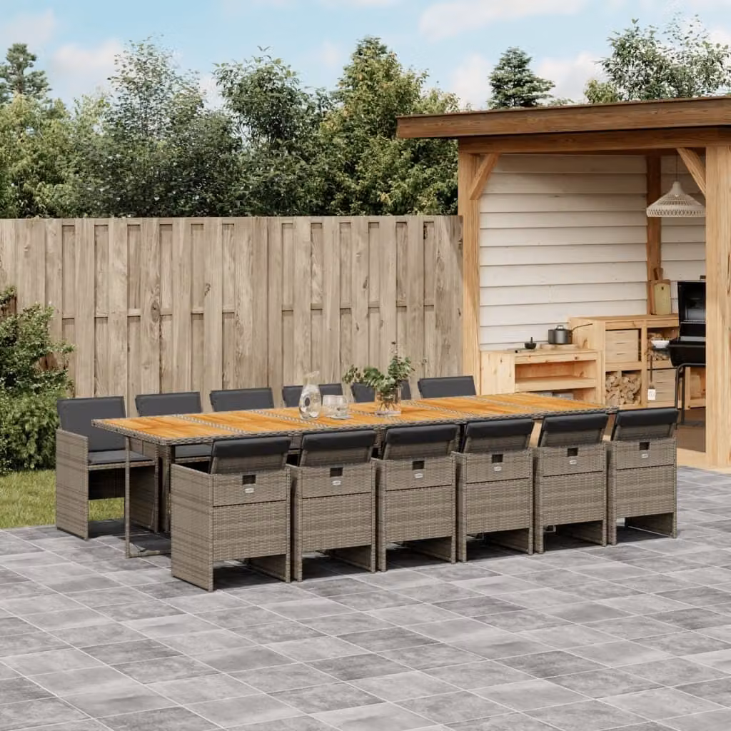 Maison Exclusive - Set da Pranzo da Giardino 13pz con Cuscini Grigio in Polyrattan