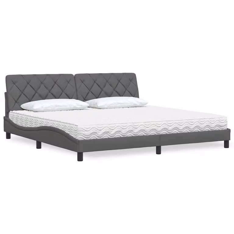 Letto con Materasso vidaXL in Tessuto Grigio e Bianco L/P/H: 200 x 200 x 74,5 cm