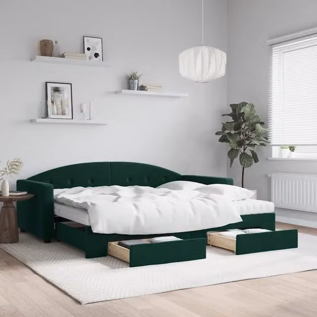 Divano Letto Estraibile con Cassetti vidaXL in Velluto Verde, L/P/H: 90 x 200 cm – 1