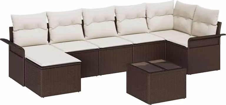 Set Divano da Giardino con cuscino 8 pcs Marrone Poly Rattan