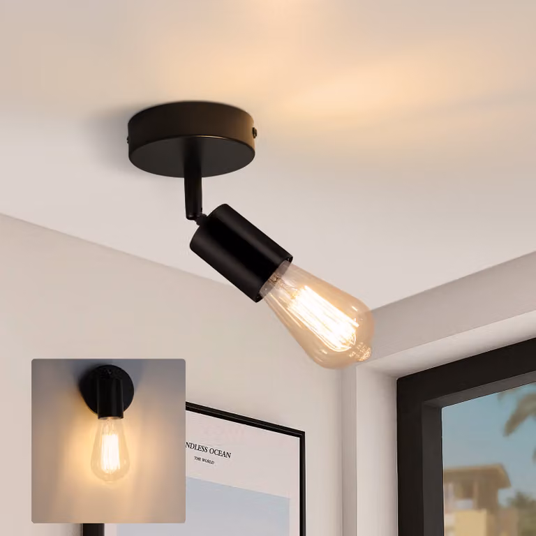 ZMH Faretto da soffitto a 1 luce, nero, E27, lampada da soffitto, faretto da parete orientabile, faretto per cucina, corridoio, soggiorno e camera da letto