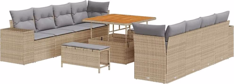 Set Divano da Giardino con cuscino 11 pcs Beige polyrattan