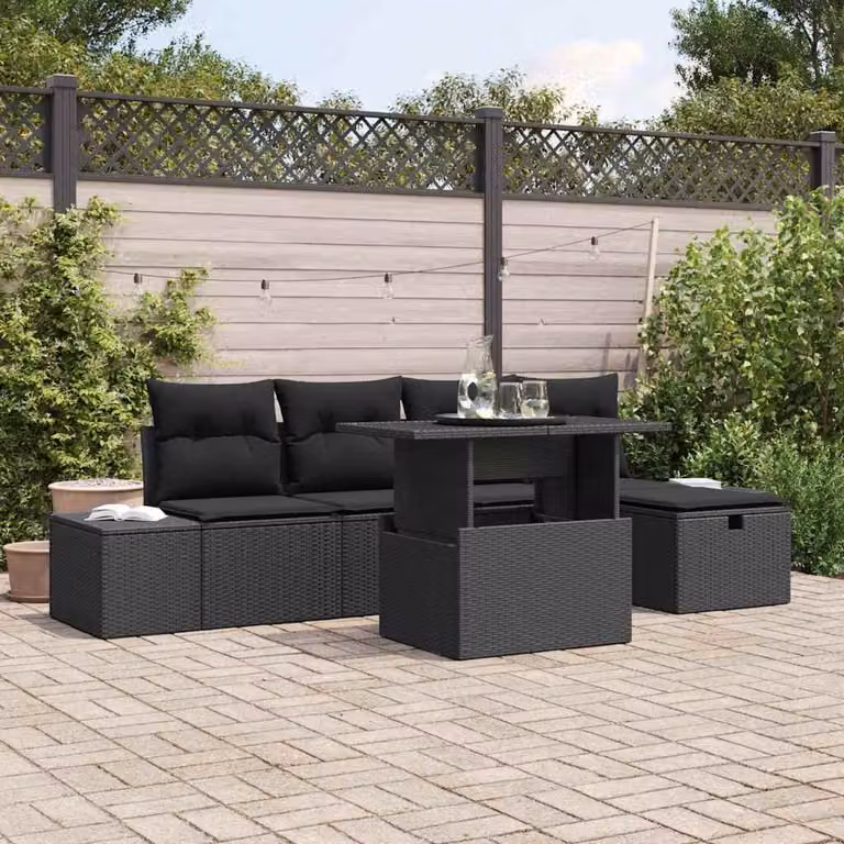 Maison Exclusive - Set da giardino composto da 6 pezzi, divano in rattan sintetico nero