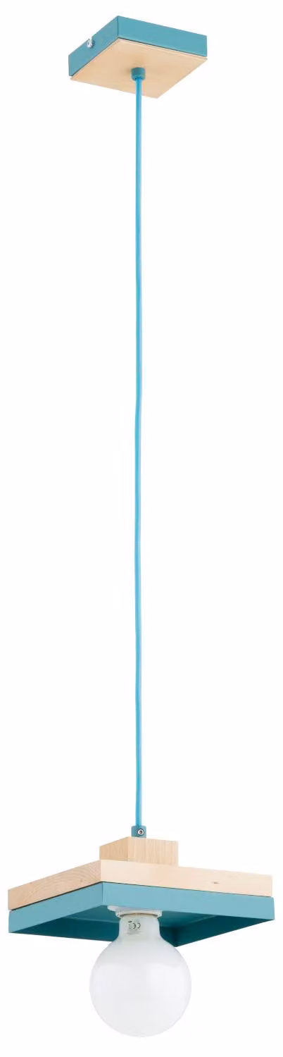 Lampada a sospensione con elementi in legno MIKO blu-turchese 1xE27x15W in legno, dimensioni: 90x18x18 cm, IP20 Alfa
