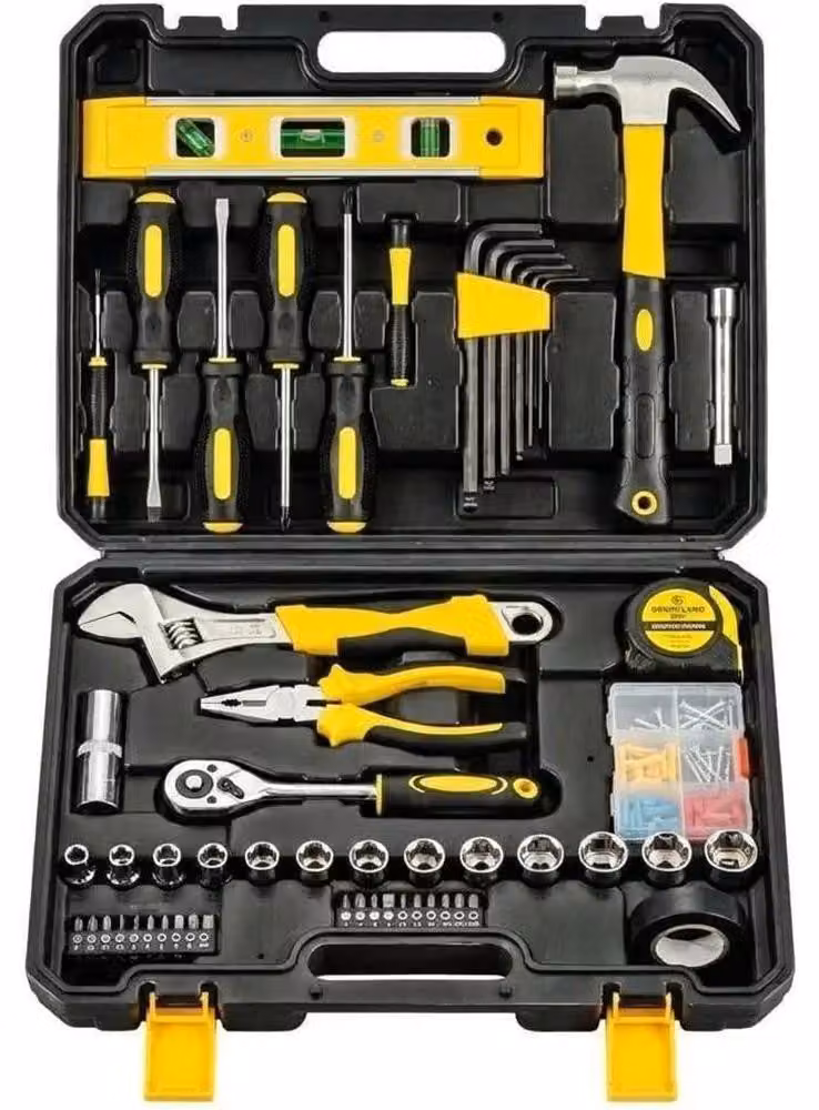 Set di utensili da 108 pezzi - Set di utensili manuali - Chiavi a bussola, cricchetto, cacciaviti - Per riparazioni auto e domestiche - Acciaio legato - Valigetta da trasporto - Nero e giallo