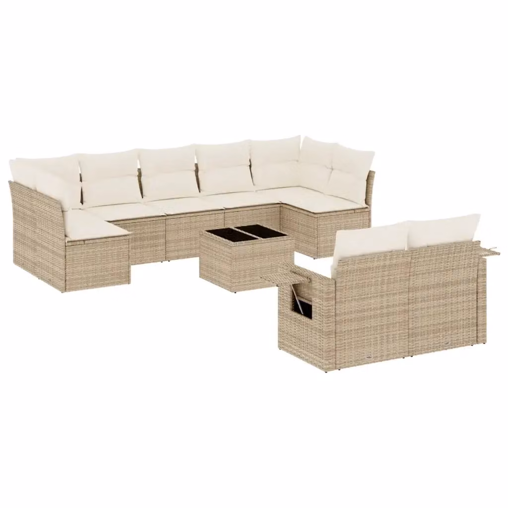 Set Divano da Giardino vidaXL 10 Pezzi con Cuscini Beige e Tavolino in Polyrattan e Metallo – 2