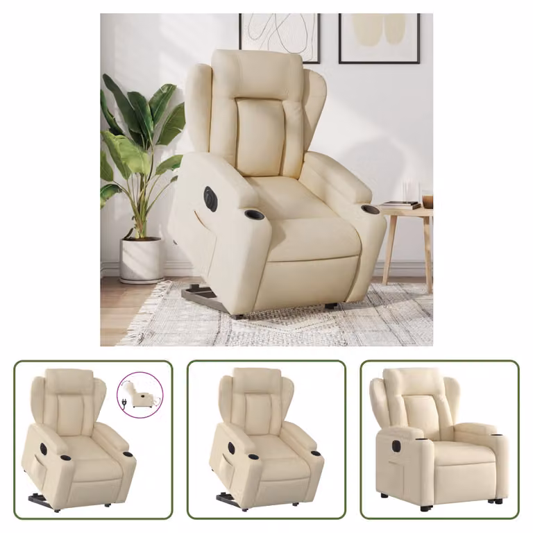 The Living Store Poltrona relax con supporto elettrico in tessuto crema