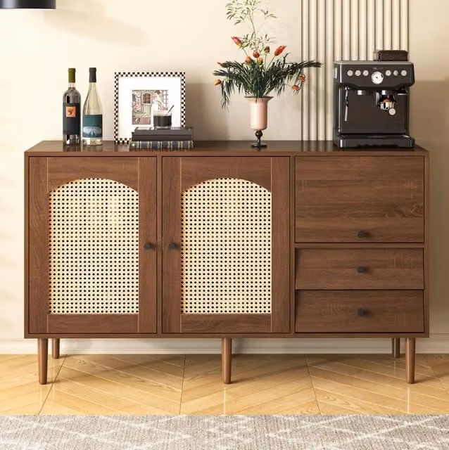 Credenza in stile country con ante in rattan 130x75;5x40 cm; pannello truciolare; colore legno