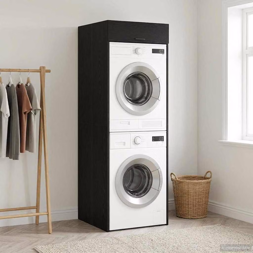 Mobiletto per lavatrice vidaXL moderno in MDF, Nero e Marrone, L: 67,5 cm, P: 68 cm, H: 200 cm