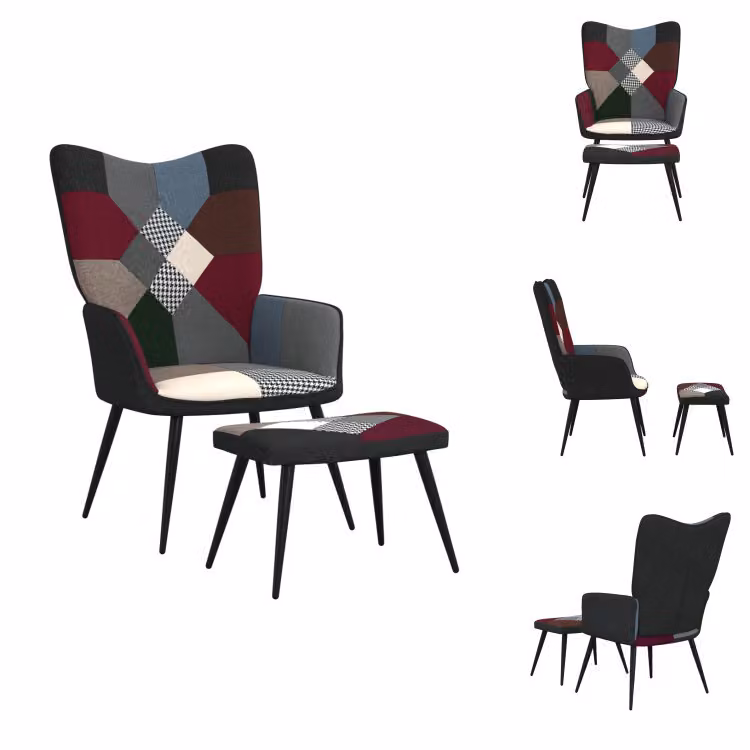 vidaXL Poltrona relax con sgabello Tessuto patchwork - Poltrona