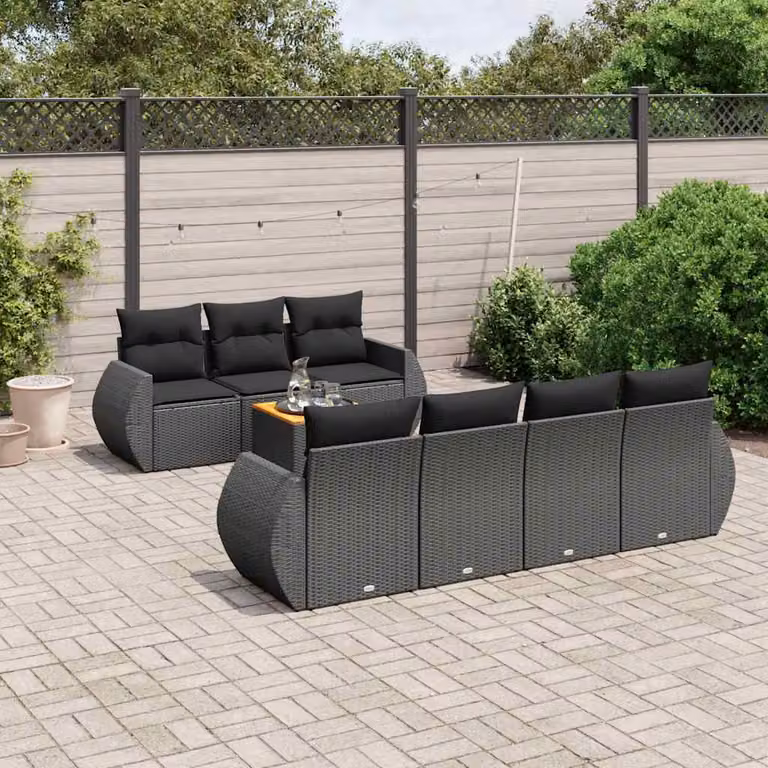 Set di divani da giardino vidaXL in polyrattan nero con 8 pezzi e cuscini inclusi