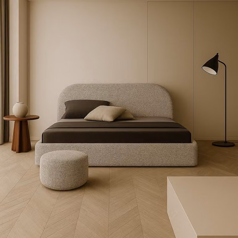 Letto Sofello Calúnená, design moderno, dimensioni 90-200x200 cm, schienale arrotondato, colore MOON (effetto melange), struttura in metallo, finiture di alta qualità, letto con spazio contenitore