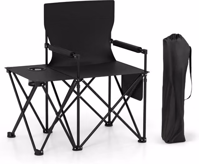 Set di 2 sedie da campeggio pieghevoli con tavolo integrato portabicchieri braccioli imbottiti design Oxford nero 20_0012414