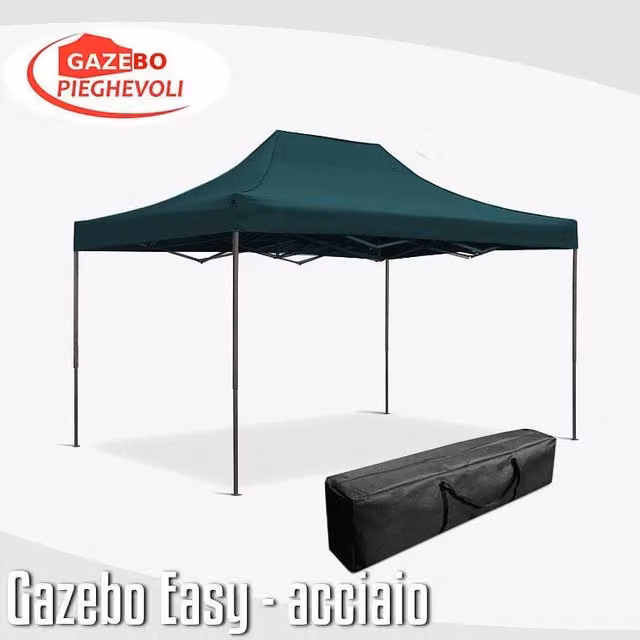 Gazebo 3x4,5 m nero pieghevole portatile estendibile richiudibile estensibile acciaio SENZA laterali per fiere eventi stand chiosco tenda tendone mercato mercatino