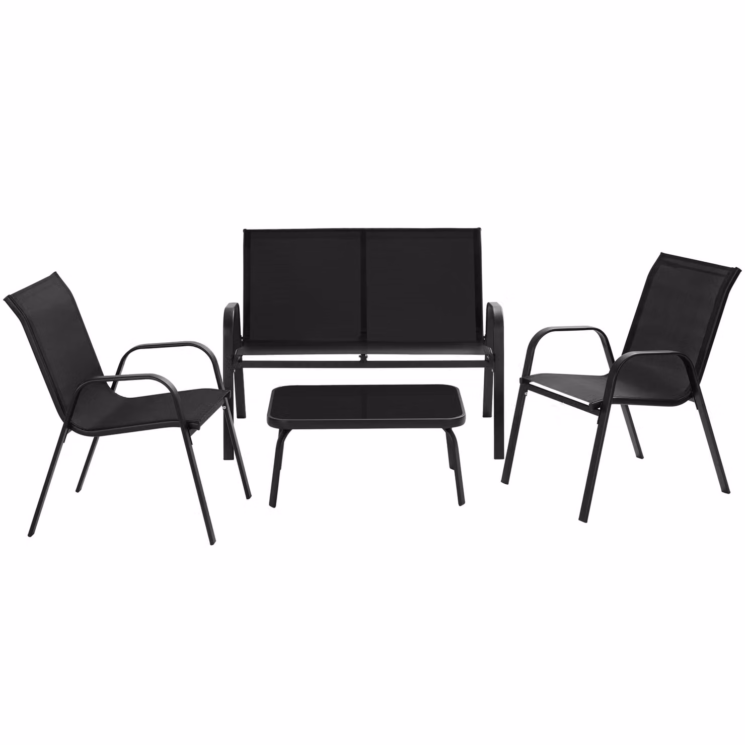 Set di mobili da giardino Tectake Nora per 4 persone con divano a 2 posti, poltrone lounge e tavolino da caffè, tessuto Textilene e struttura in acciaio nero