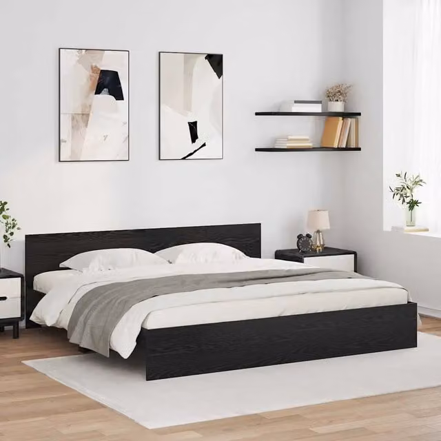 Struttura del letto con strisce LED Rovere Nero 180 x 200 cm 3403597