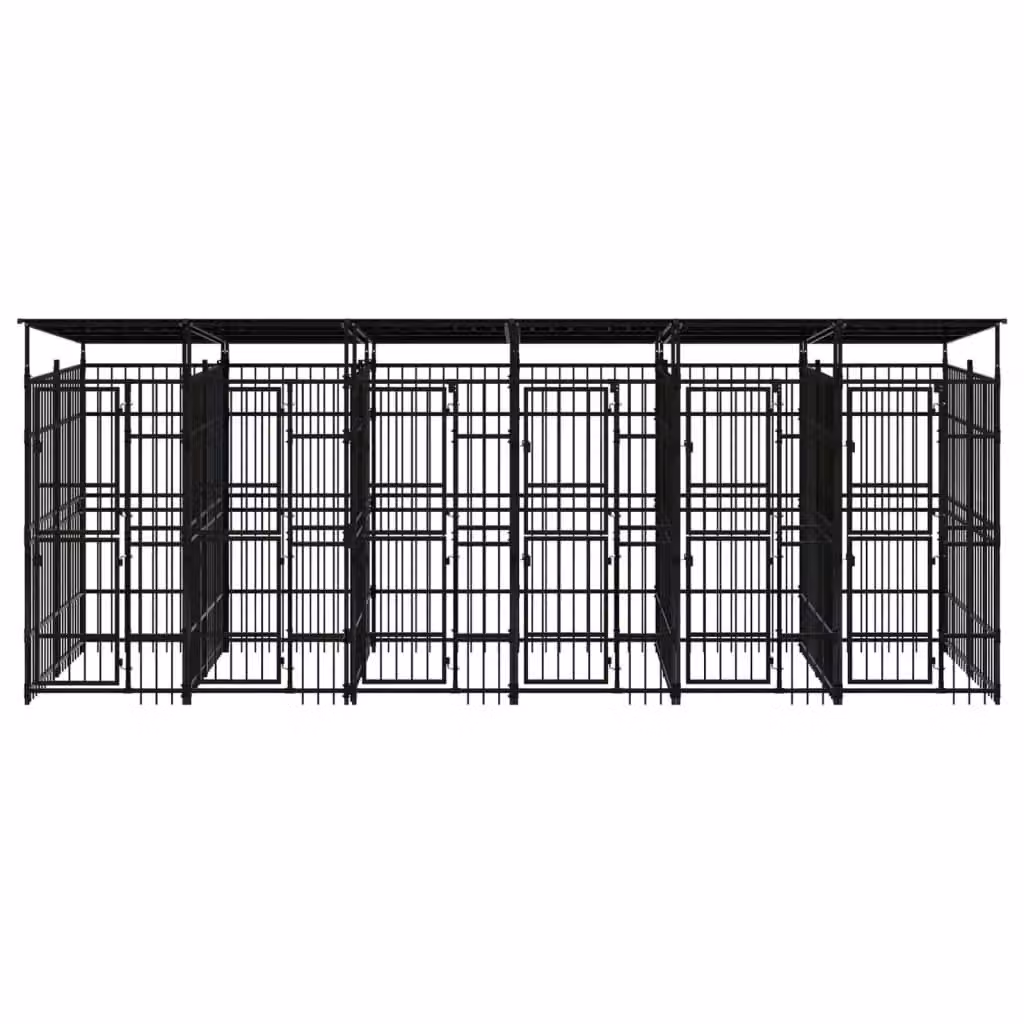 Recinto per cani Outsunny in metallo nero con tetto rimovibile e protezione dalle intemperie, superficie 11,06 m² – 2