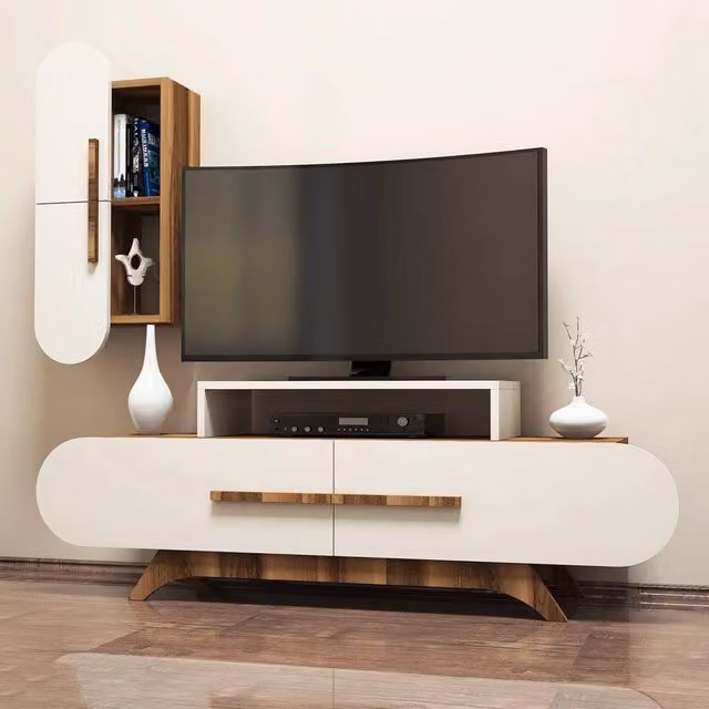 Parete Attrezzata Modulabile DMORA per Soggiorno Moderno, Marrone e Bianco