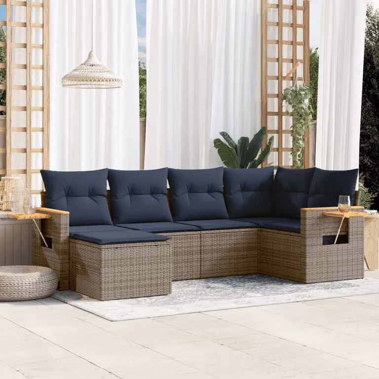 Maison Exclusive - Set Divani da Giardino 6 pz con Cuscini Grigio in Polyrattan