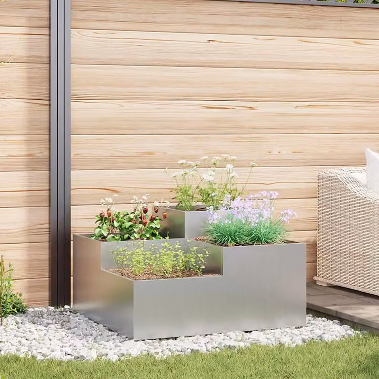 vidaXL Vaso da giardino in acciaio zincato Argento L: 100 cm, P: 100 cm, H: 48 cm