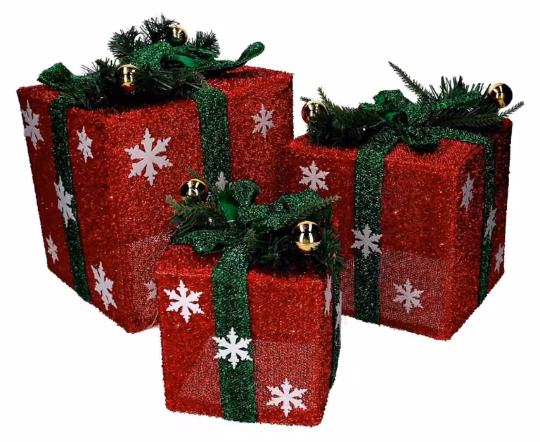 Set 3 Pacchi regalo fiocchi di neve verde e rosso