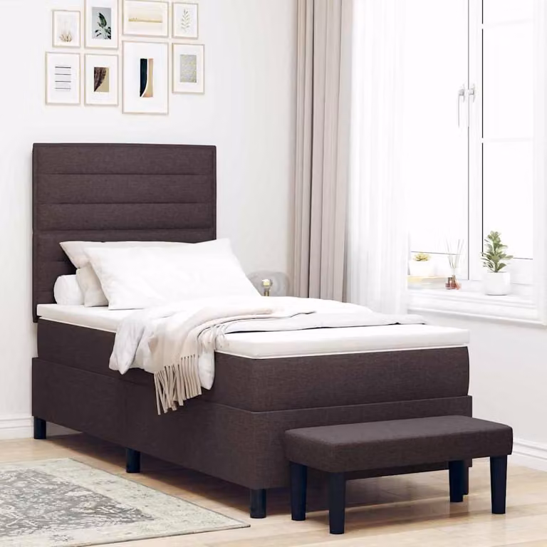 Maison Exclusive - Letto boxspring con testiera, marrone scuro, 90 x 200 cm, tessuto