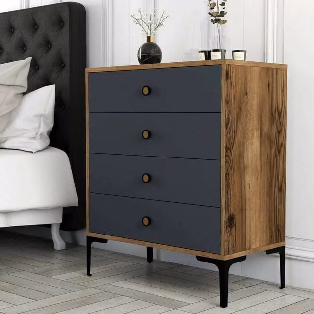 Cassettiera Molly DMORA, Comò e Settimino multiuso per camera da letto o soggiorno, Noce e Antracite, L: 76 cm, P: 40 cm, H: 91 cm