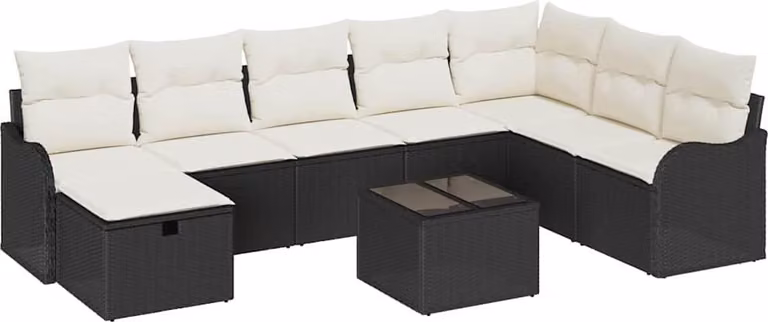 Set Divano da Giardino con cuscino 9 pcs Nero Poly Rattan