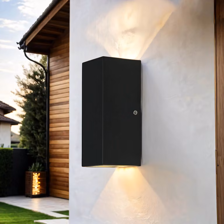 Moderna lampada da esterno Up Down IP44 16 cm di altezza in acciaio inox vetro parete luce LED balcone terrazza facciata cortile