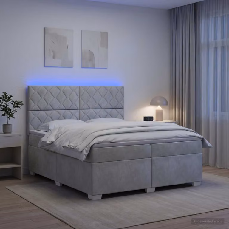 Letto box spring vidaXL con materasso a molle insacchettate in tessuto grigio, L/P: 200 x 200 cm