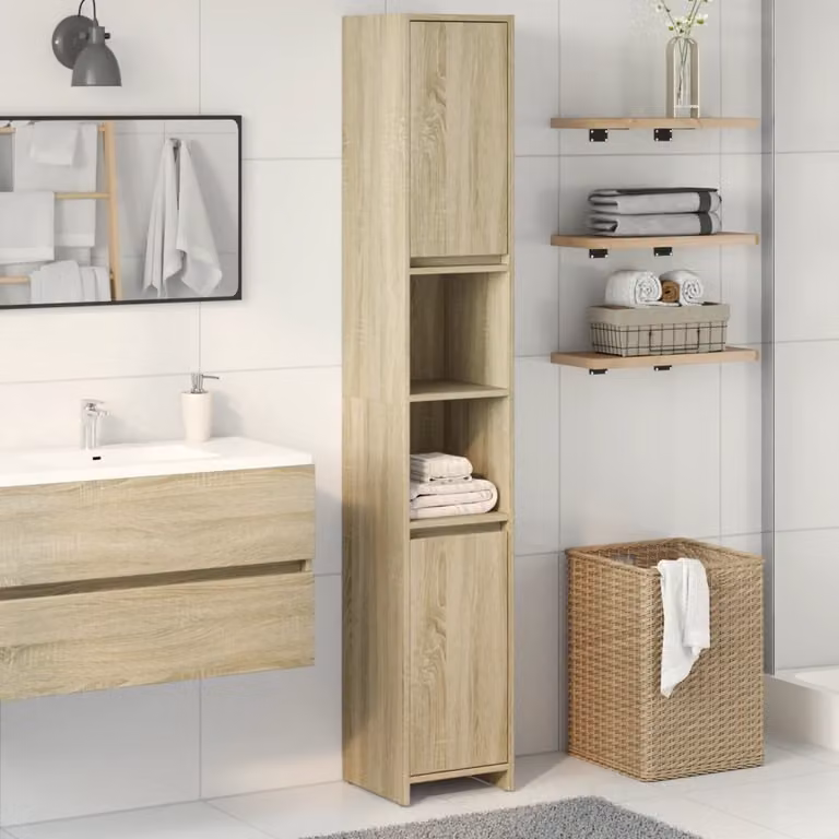 Mobile da bagno vidaXL in legno Rovere Sonoma, L 30 cm x P 30 cm x H 183,5 cm