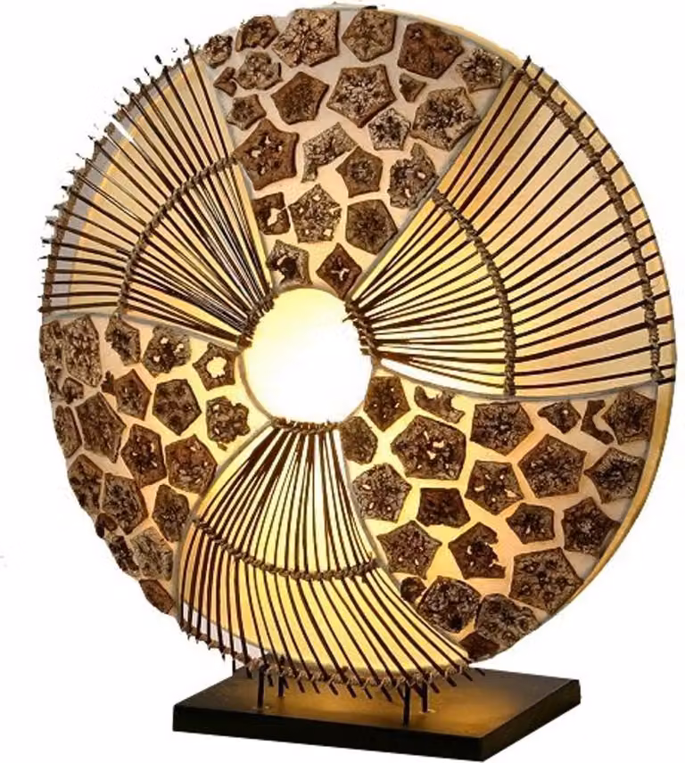 Lampada da tavolo / lampada da tavolo, fatta a mano a Bali in materiale naturale, rattan - modello Olivea, marrone, rattan, legno, 40*35*16 cm, lampade da tavolo in materiali naturali